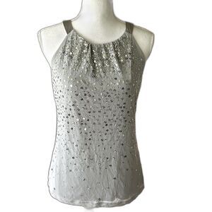 Ann Taylor Silver Sequin Embellished Sleeveless Top Size L Gray Lined